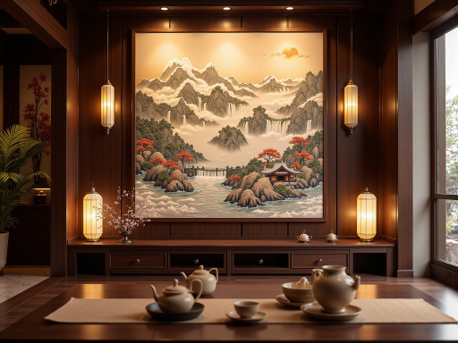 传统中式装修风格室内，红木家具，古典装饰品，雕花屏风，中式灯具，传统文化氛围浓厚的居住环境